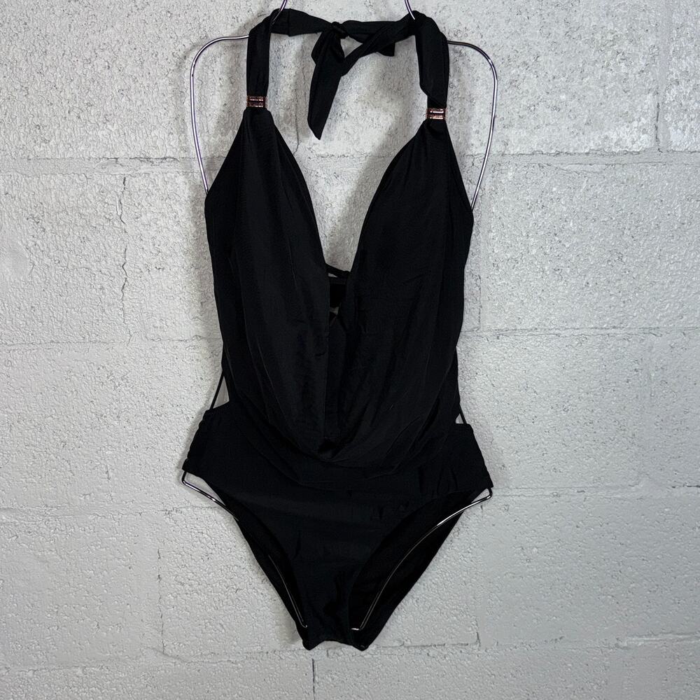 Bar III Solid Cowlneck One-Piece Swimsuit black Medium $88